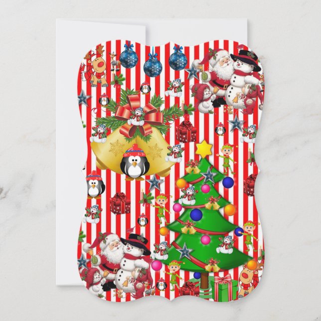 Christmas Flat Greeting Card, Snowman Penguin Card (Front)