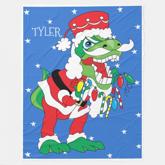 Christmas Fleece Blanket/Large TySantaSaurus Rex Blanket (Front)
