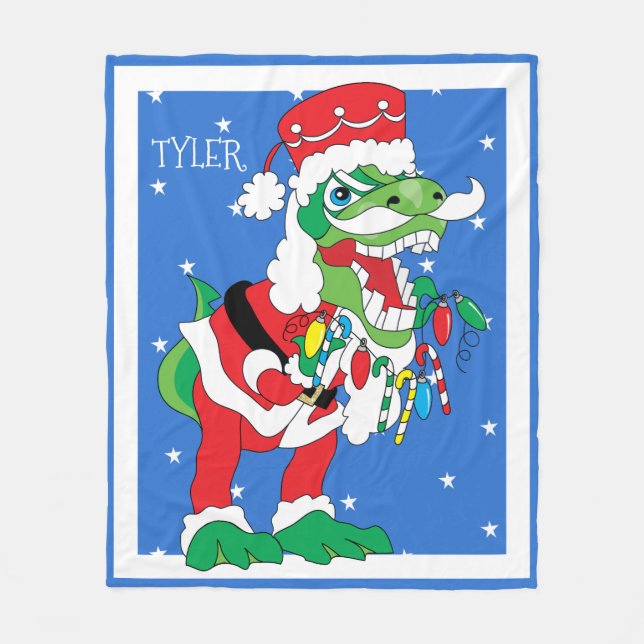 Christmas Fleece Blanket/Medium TySantaSaurus Rex (Front)