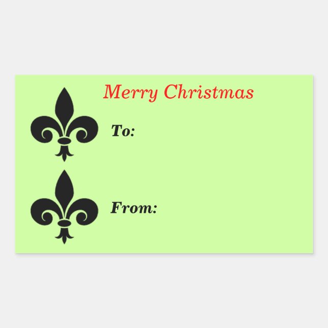 Christmas fleur de lis Green To From Large Rectangular Sticker (Front)