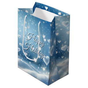 Christmas Floating Snow Hearts Medium Gift Bag