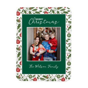 Christmas Flora and Ornaments Custom Photo Magnet