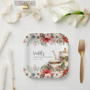 Christmas Floral Afternoon Tea Holiday Party Paper Plate
