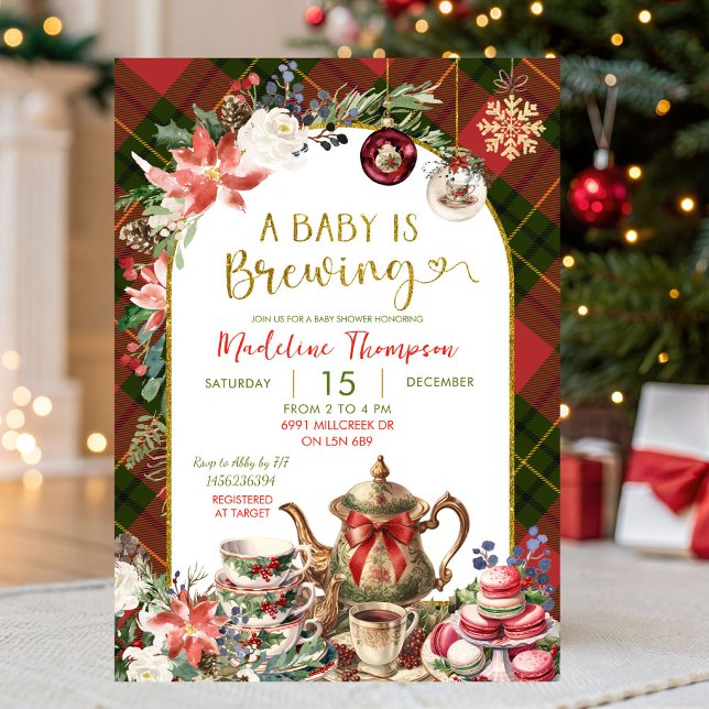 Christmas Floral Baby Brew Tea Party Baby Shower Invitation (Creator Uploaded)