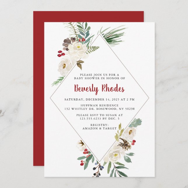 Christmas Floral Baby Shower Invitation (Front/Back)