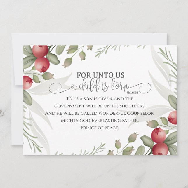Christmas Floral Bible Verse Isaiah 9:6 Flat Holiday Card (Front)