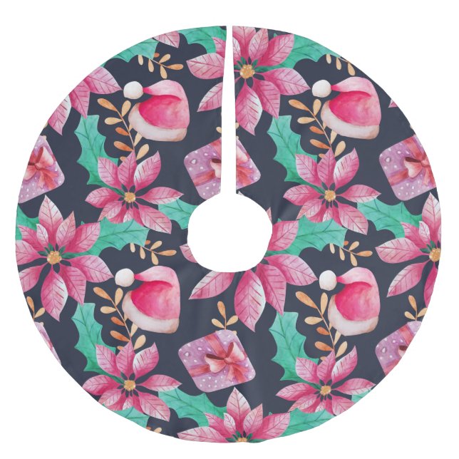 Christmas Floral Brushed Polyester Tree Skirt (Front)