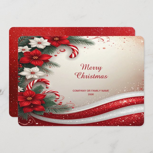 Christmas Floral Candy Canes Holiday Card (Front/Back)