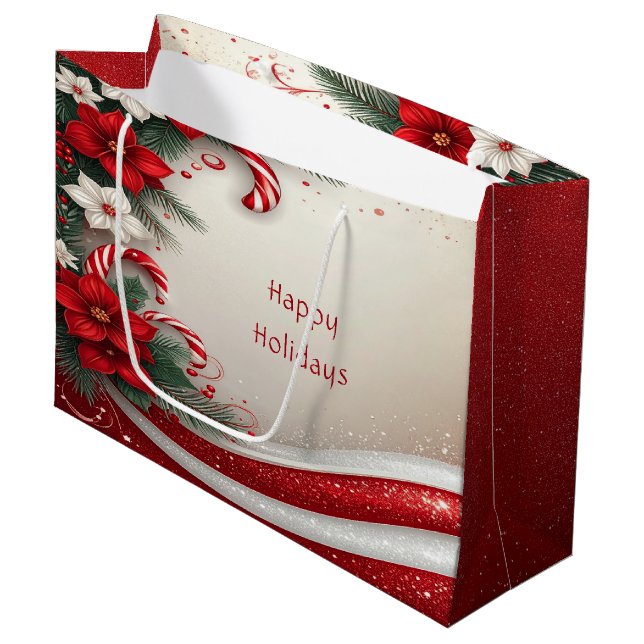 Christmas Floral Candy Canes Holiday Gift Bag (Front Angled)