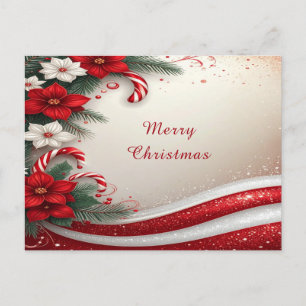 Christmas Floral Candy Canes Holiday Postcard
