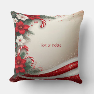 Christmas Floral Candy Canes Holiday Throw Pillow