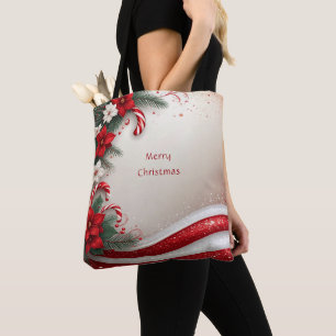 Christmas Floral Candy Canes Holiday Tote Bag