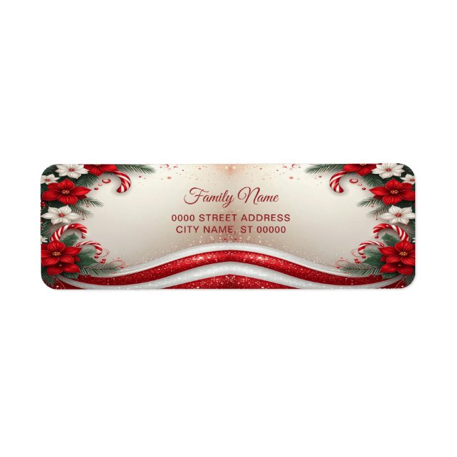 Christmas Floral Candy Canes Return Address Label (Front)