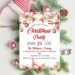 Christmas Floral Christmas Party Invitation