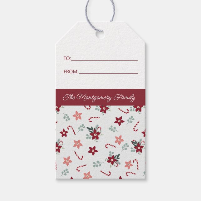 Christmas Floral Country Add Name Gift Tag  (Front)