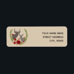 Christmas Floral Deer Address Label<br><div class="desc">Christmas address labels featuring an illustration of the busts of a buck and doe surrounded by red flowers,  holly,  and greenery.  Personalise with your name and address.</div>