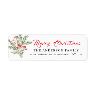 Christmas Floral Elegant Simple Return Address