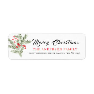 Christmas Floral Elegant Simple Return Address