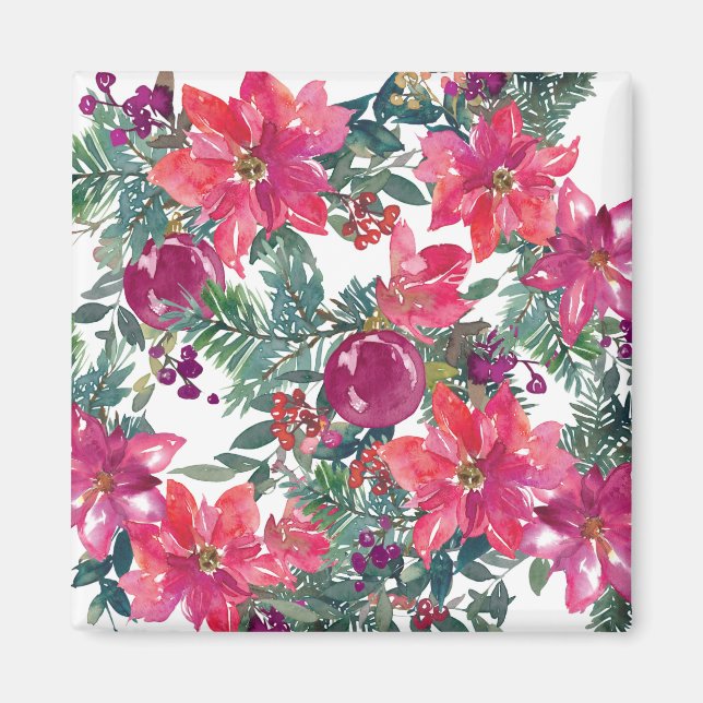 Christmas Floral Flower Art Magnet (Front)