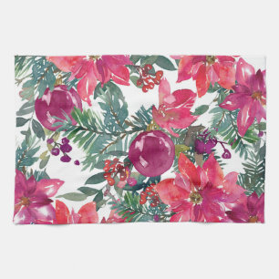 Christmas Floral Flower Art Tea Towel
