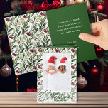 Christmas Floral Folded Photo Holiday Card<br><div class="desc">Your photo on a background of beautiful watercolor greenery and berries along with Merry Christmas in chic lettering. Your personal greeting and names are printed on the inside.</div>