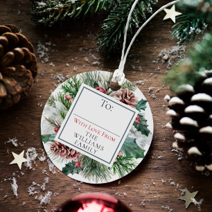 Christmas Floral Foliage To / From Circle Gift Favour Tags