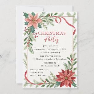 Christmas Floral Frame Holiday Party Invitation