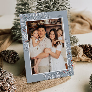 Christmas Floral Frame Photo Holiday Card