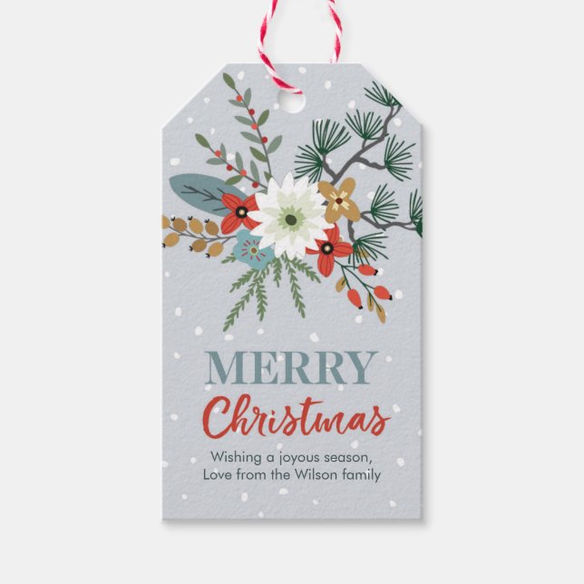 Christmas floral gift tags Personalised (Front)