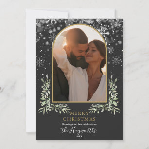 Christmas Floral Greenery Gold Arch Photo Holiday Card