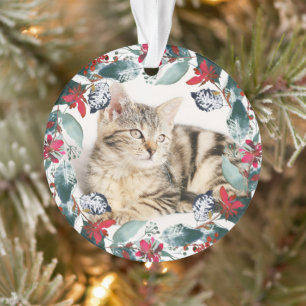 Christmas Floral Greenery Pet Cat Photo Ornament