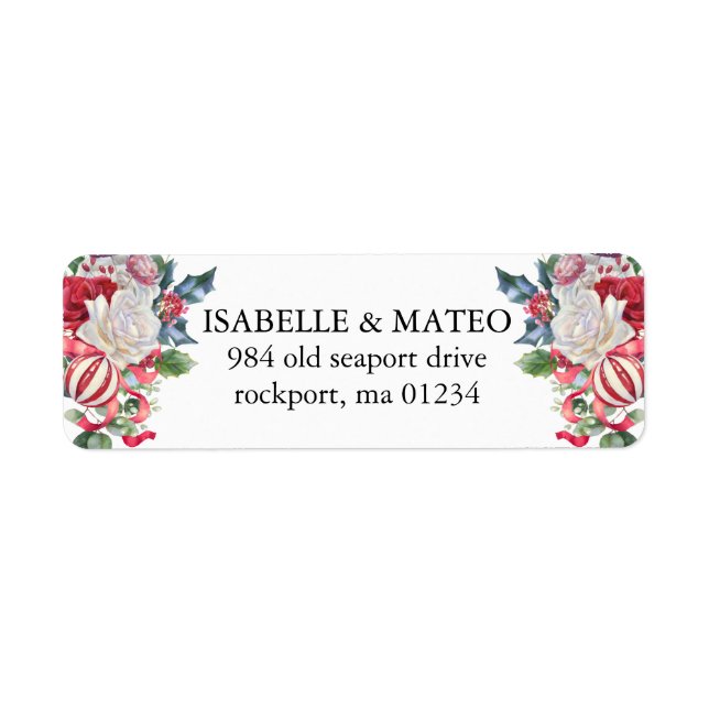 Christmas Floral Greenery Wedding Return Address (Front)
