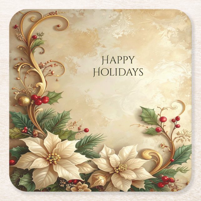 Christmas Floral Holiday Paper Coaster (Front)
