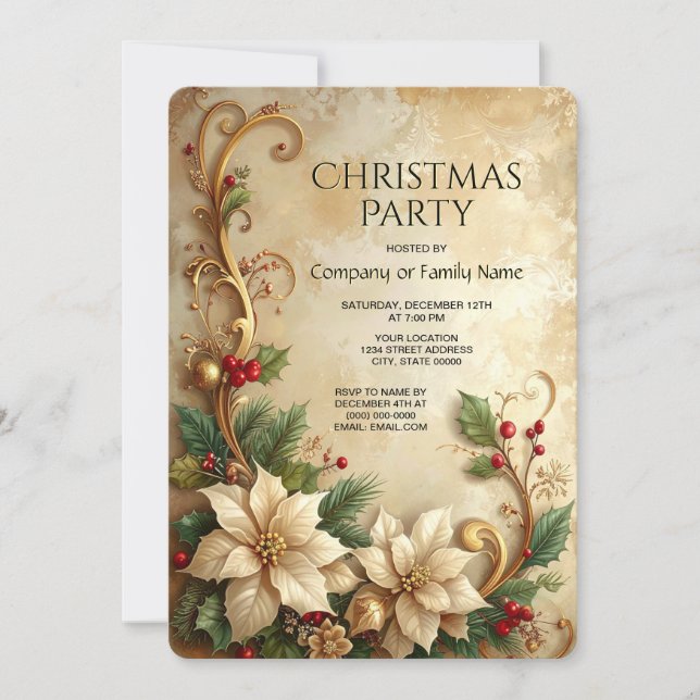 Christmas Floral Holiday Party Invitation (Front)