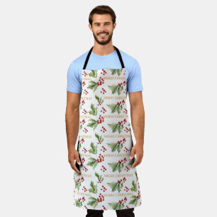 Christmas Floral Holly Red Berries Apron
