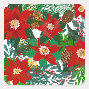 Christmas Floral Leaf Art Square Sticker