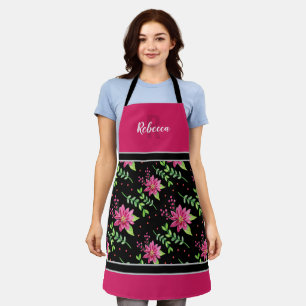 Christmas Floral Monogram pink Apron