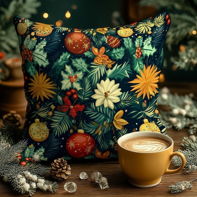 Christmas Floral Ornament Personalised Pillow (Creator Uploaded)