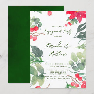 Christmas Floral Paint Green Leaf Engagement Party Invitation