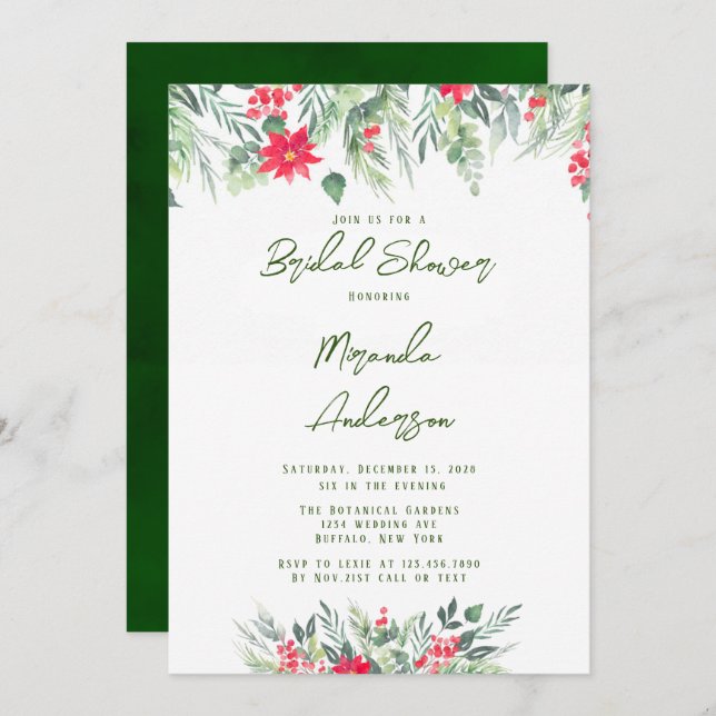 Christmas Floral Paint Leaf Bridal Shower Invitation (Front/Back)
