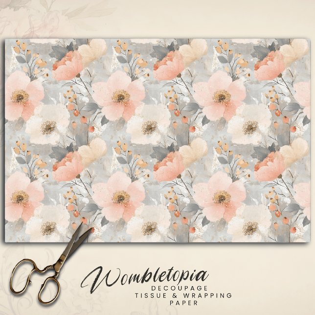 Christmas Floral Pastel Peach & Grey Watercolor  Tissue Paper (Creator Uploaded)
