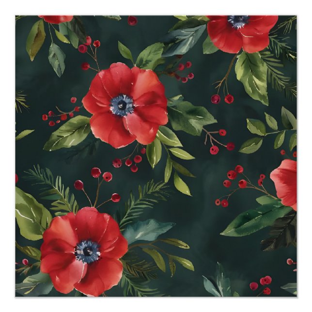 Christmas Floral Pattern Digital Art Poster (Front)