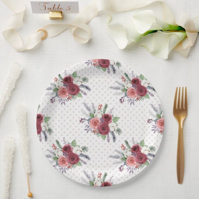 Christmas Floral Pattern Paper Plate (Wedding)