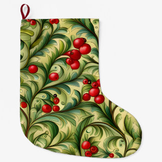 Christmas Floral Pattern With Red Berries Large Christmas Stocking