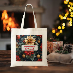 Christmas Floral Personalised Chef Christmas Gift Tote Bag