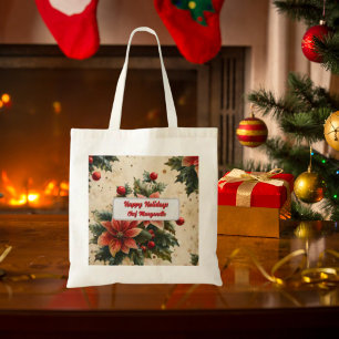 Christmas Floral Personalised Chef Christmas Gift Tote Bag