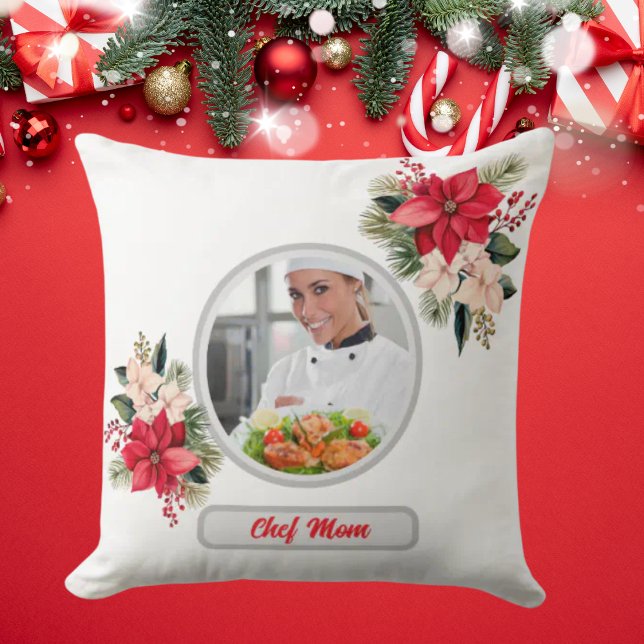 Christmas Floral Personalised Chef Mum Photo Cushion (Creator Uploaded)
