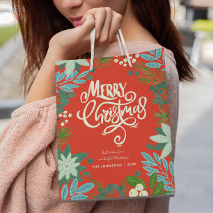 Christmas Floral Red Christmas Holiday Medium Gift Bag