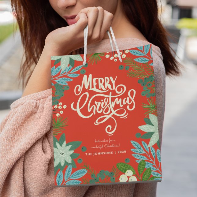 Christmas Floral Red Christmas Holiday Medium Gift Bag (Christmas Floral Red Christmas Holiday Medium Gift Bag)