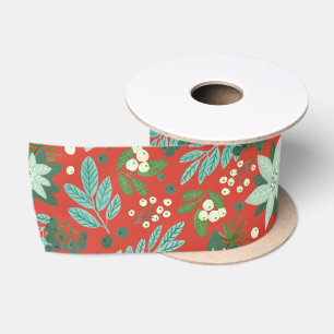 Christmas Floral Red Satin Ribbon